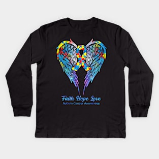 Multicolor Muzzle Pieces Wings Faith Hope Love Autism Cancer Kids Long Sleeve T-Shirt